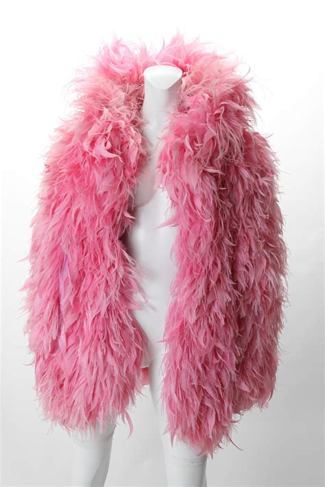 versace pink feather coat|Versace biker jacket.